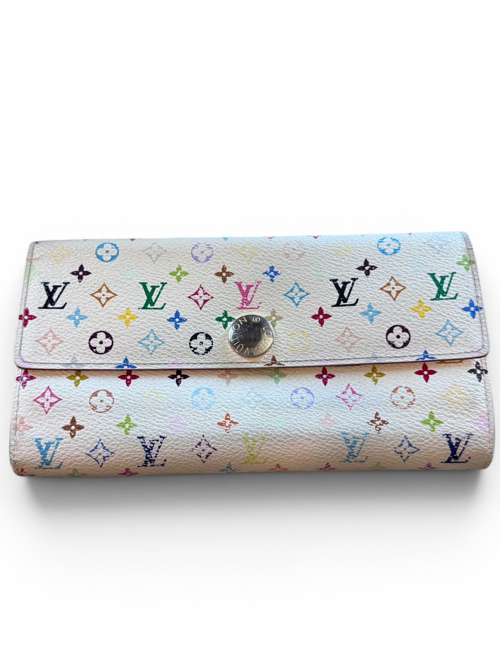 Louis Vuitton White Multicolor Sarah Wallet Murakami Pink Interior 2008